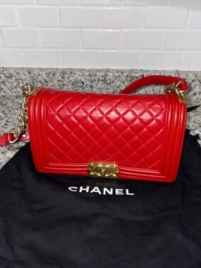 Chanel Boy Medium Flap Bag in Red Quilted Leather with Gold-Tone Hardware
